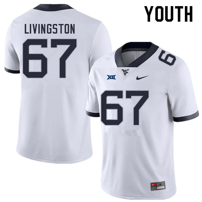 Youth #67 Landen Livingston West Virginia Mountaineers College Football Jerseys Sale-White - Click Image to Close